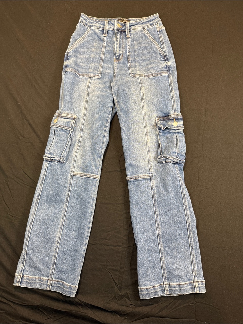 Judy Blue Light Blue Wide Leg Cargo Jeans Size 5 27 Y2K Preppy Dressy Stretch